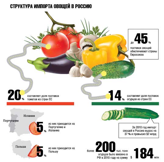 Структура импорта овощей в Россию